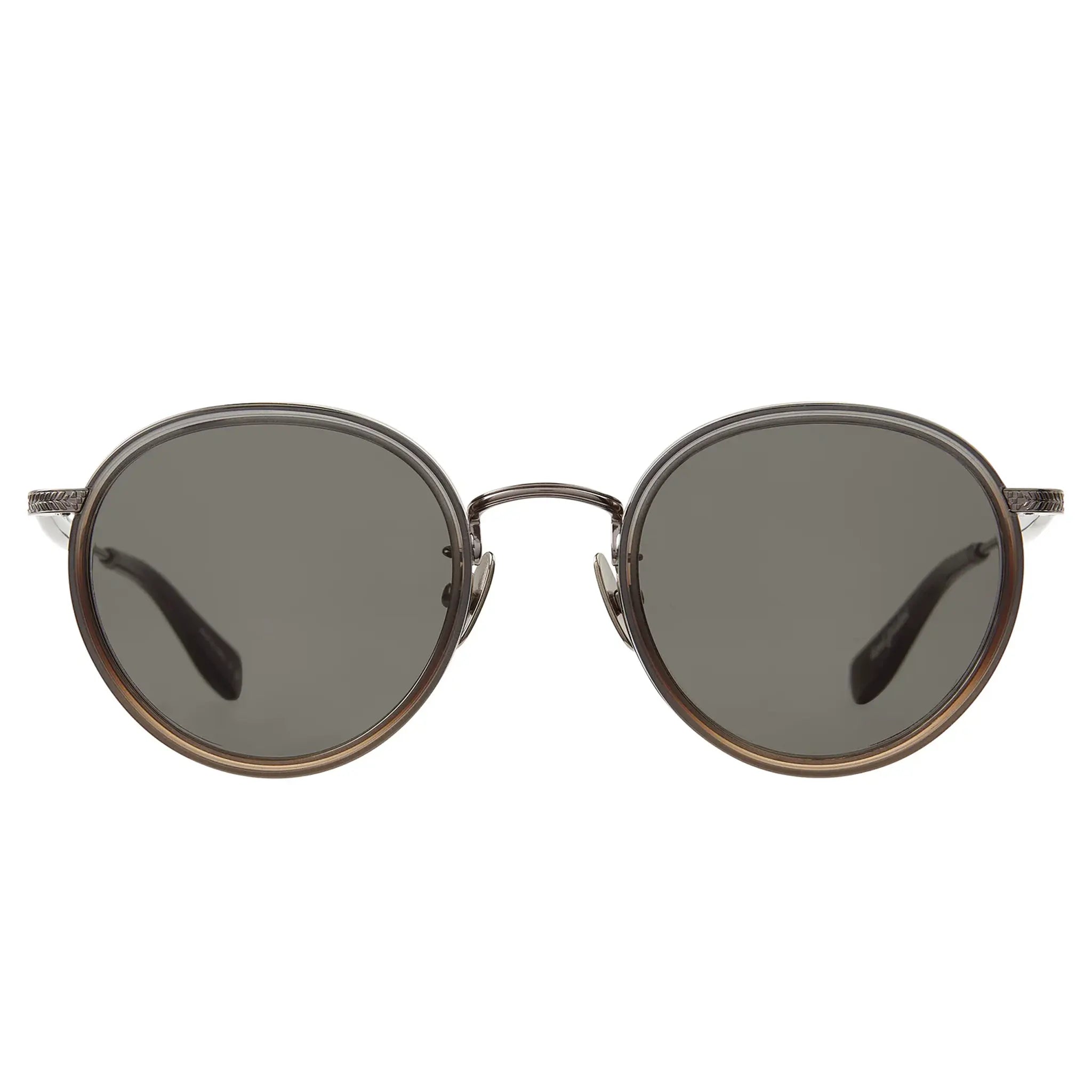 Front Side View of Garrett Leight Wilson X Forever Classic Douglas Fir Pewter Sunglasses